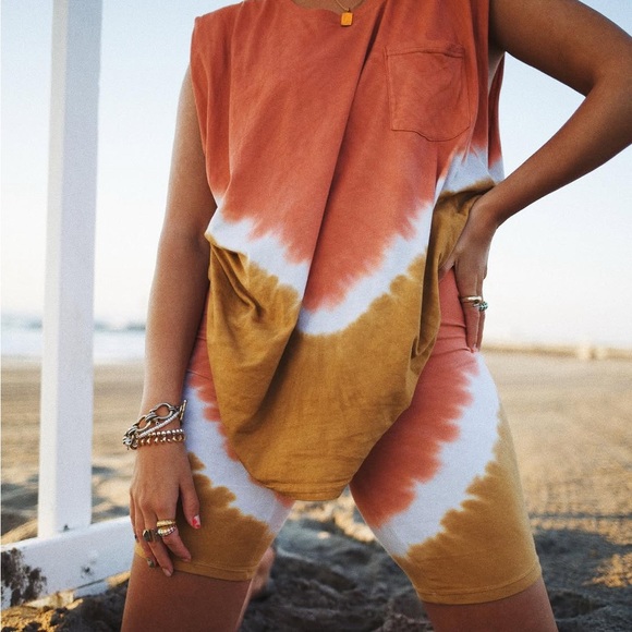 hdywt Tops - HDYWT Vibrant Orange and Tan Tie-Dye Muscle Tee & Shorts Set